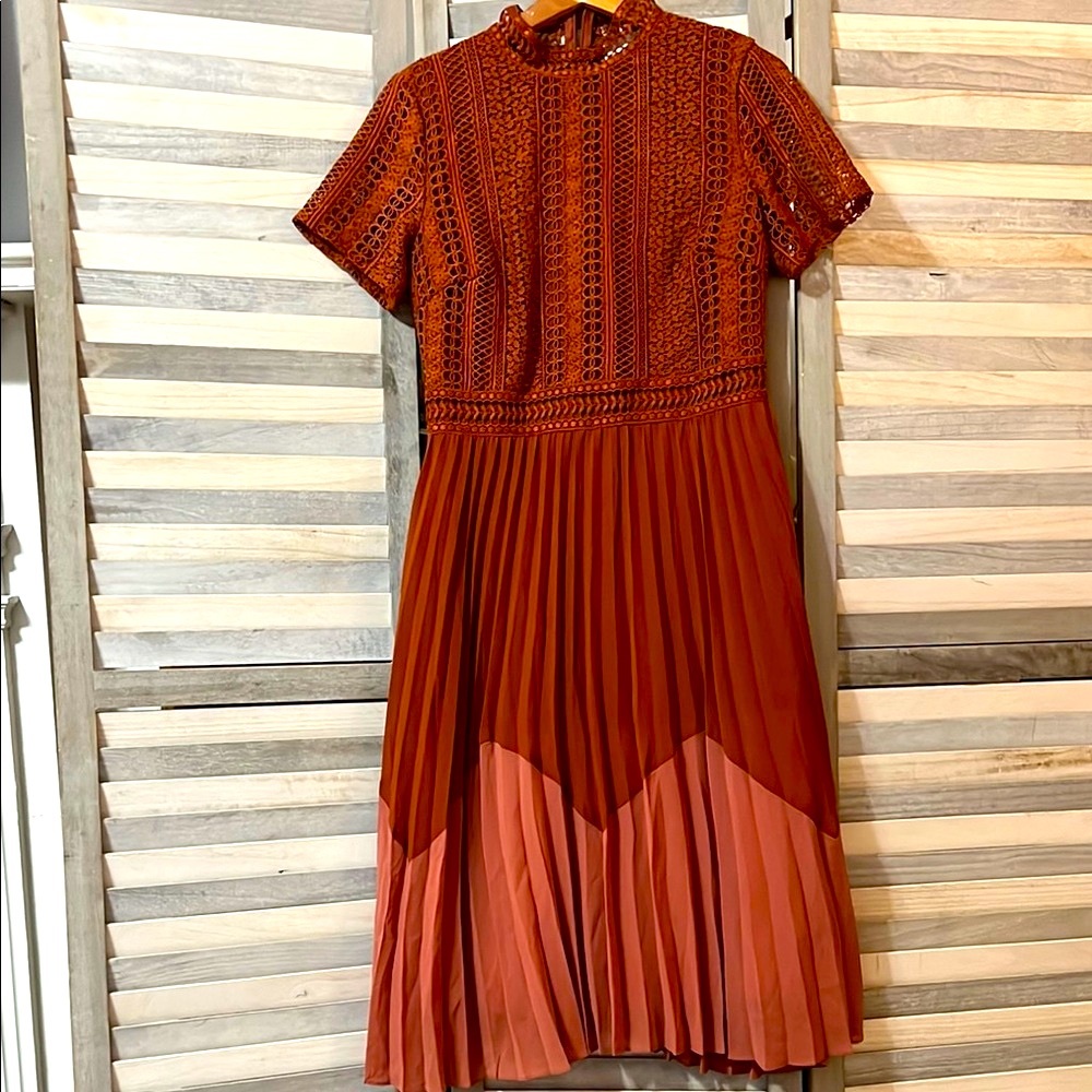 Bohme Elegant Rust and mauve Lace Dress